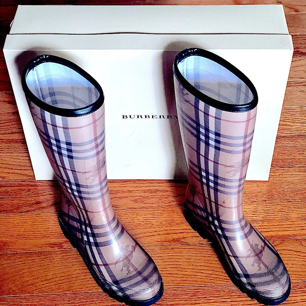 Burberry Beige Plaid Rain Boots